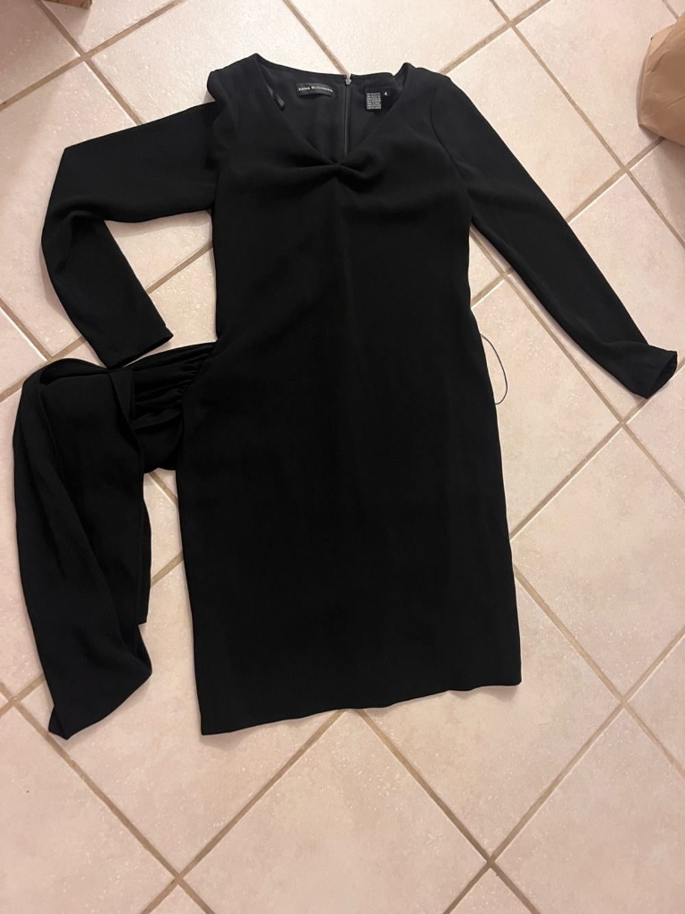 Dana Buchman Black Long-Sleeve Twist-Neck Sheath Dress